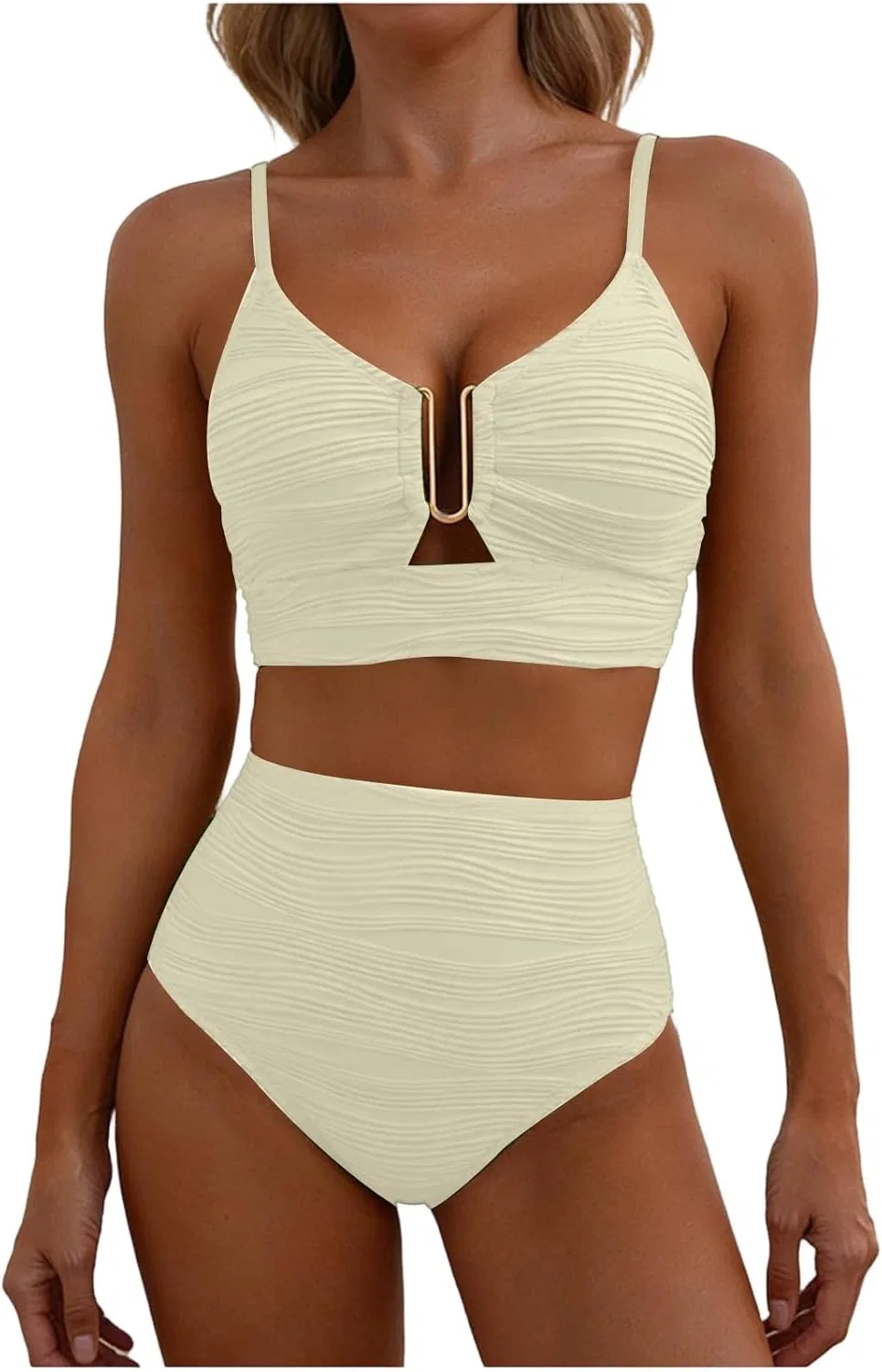 Женский бикини-комплект с высокой талией, Adjustable, A220-beige
