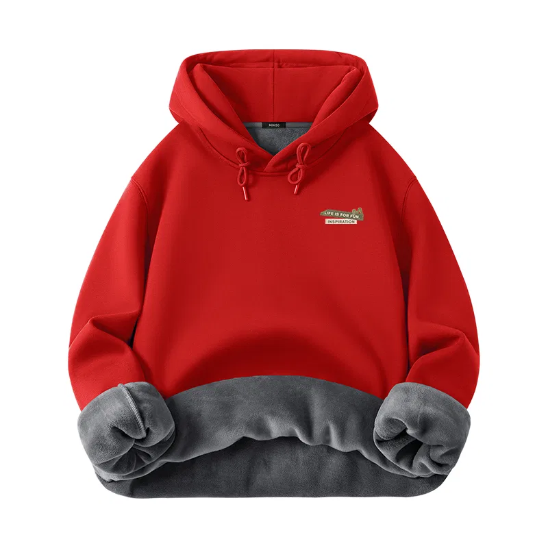 Детский худи с капюшоном флисовый Miniso, Цвет Fleece-Lined Red (B Letter Label Chest Logo)