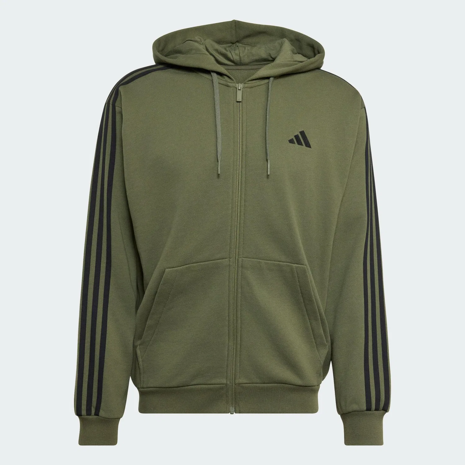 Мужское худи с принтом Essentials 3-Streifen French Terry Adidas, Olivgrun Schwarz — фото 2