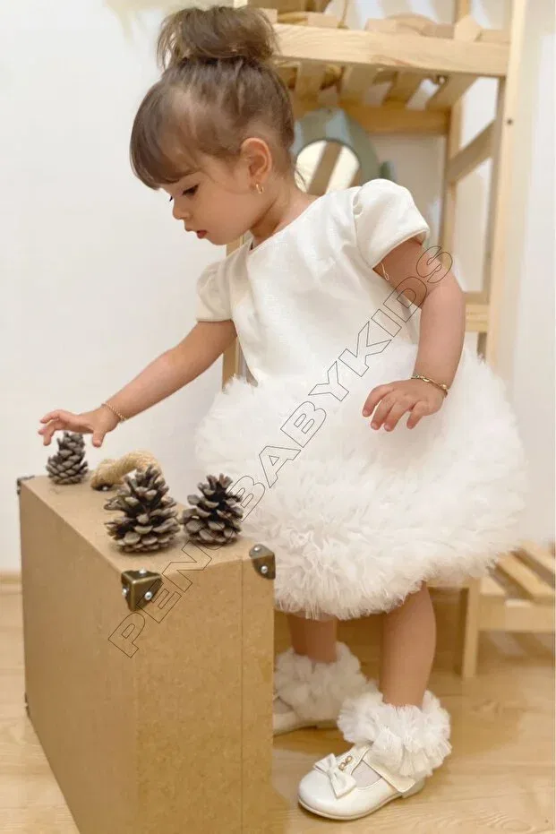 Детское платье для девочек из тюля с коротким рукавом Penu Baby Kids, Ecru