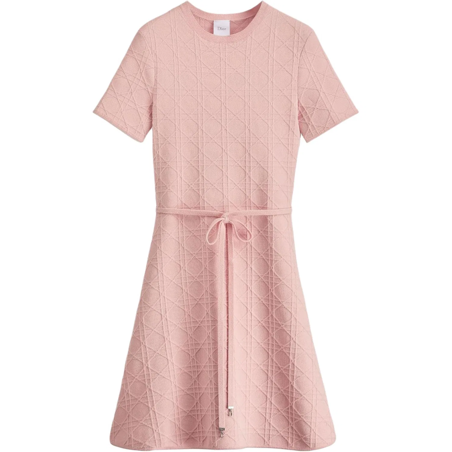 Женское платье с коротким рукавом, с круглым вырезом, миди, DIOR, Pink