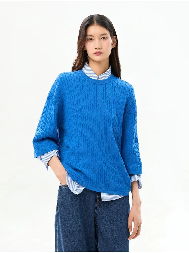 Свитер с кабельным узором, круглый вырез TOMMY HILFIGER, Royal Blue