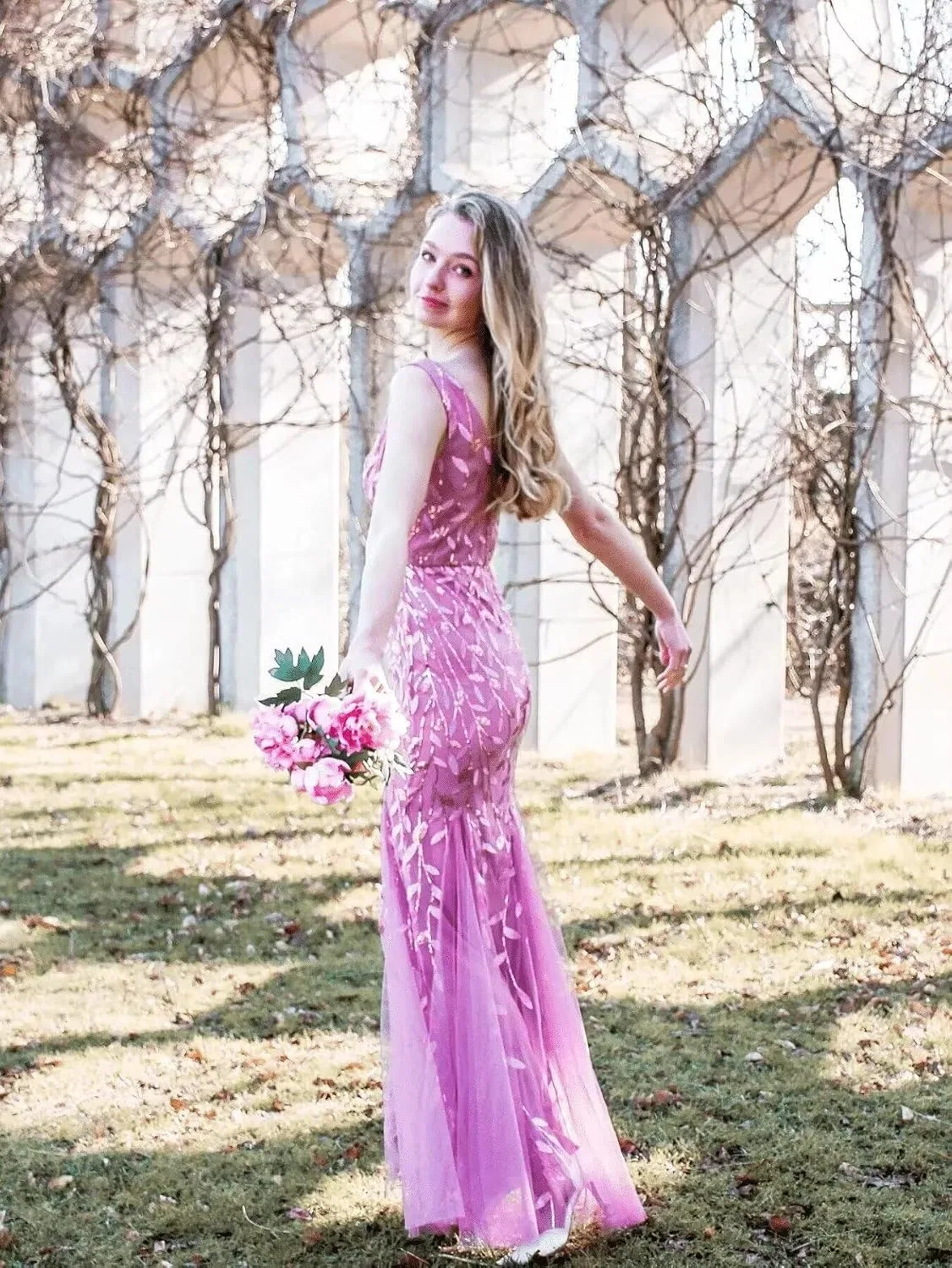 Женское вечернее платье с вышивкой и пайетками, длинное русалка, Lilac — фото 4