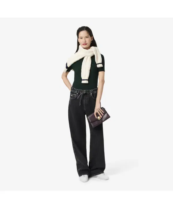 Свитер женский Lacoste из мериносовой шерсти, короткий рукав, бежевый — фото 4