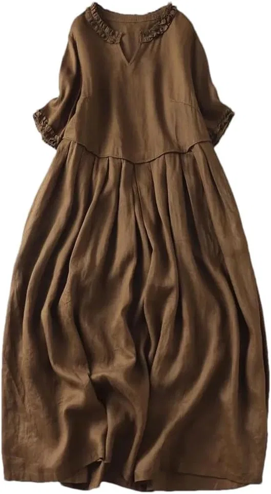Женское повседневное платье с воланами Ruffles Midi, Coffee