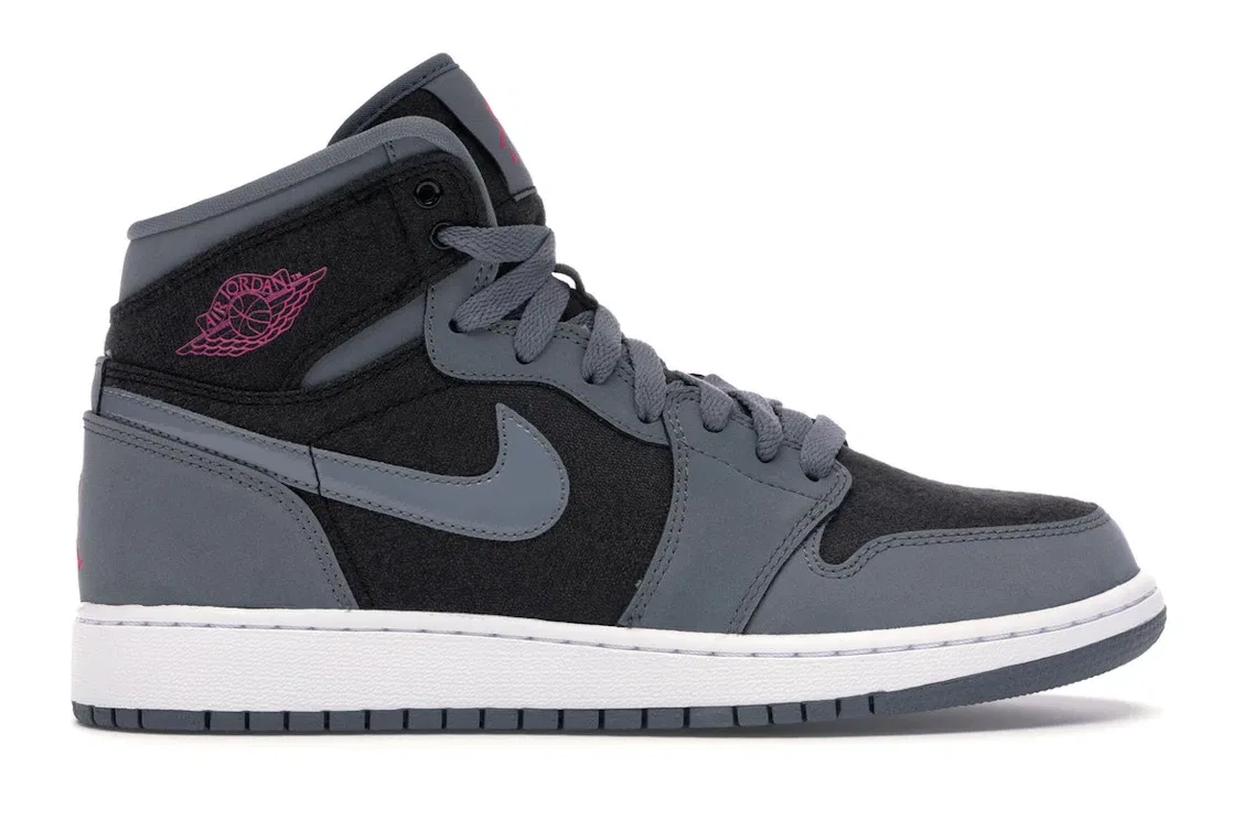 Детские кроссовки высокие Cool Grey Vivid Pink Jordan 1 Retro High Jordan, Cool Grey/Vivid Pink-Black