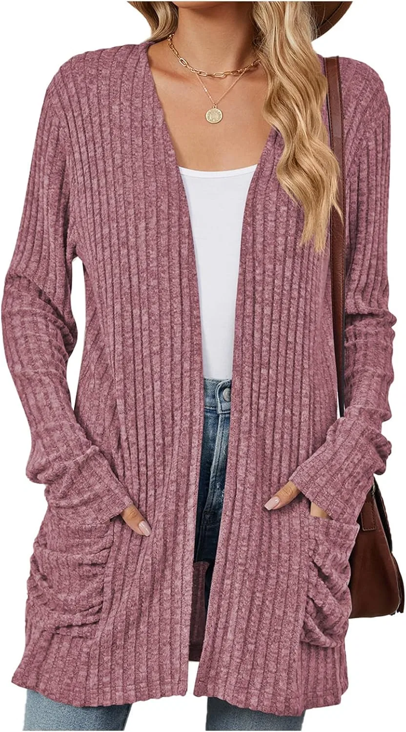 Женская свободная кардиган-кофта с карманами, Purple