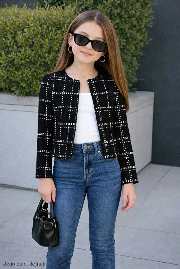 Детское для девочек пальто-блейзер с принтом Girl'S Sporty Stylish Blazer Jacket New Season 2-9 Years Slim Fit Cınartarzbutik, Black
