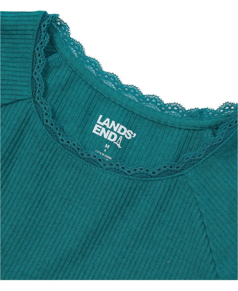Платье с длинным рукавом из рибаны, ярусная юбка Lands' End, Floral Baltic Teal — фото 3