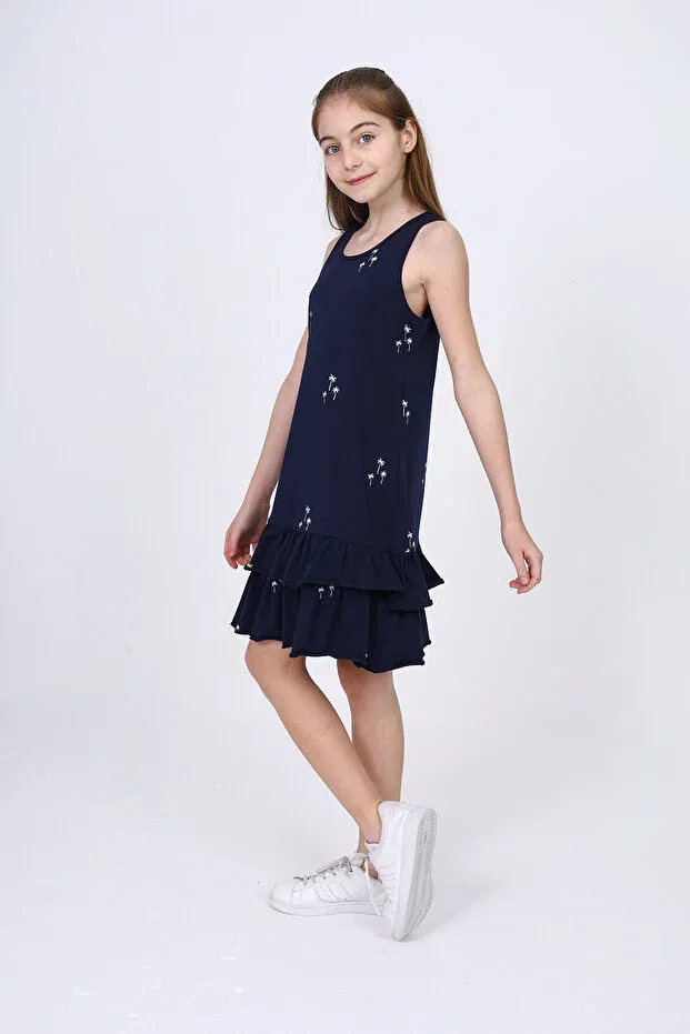 Детское платье для девочек с принтом, пальмовое дерево Toontoy, Navy Blue — фото 3