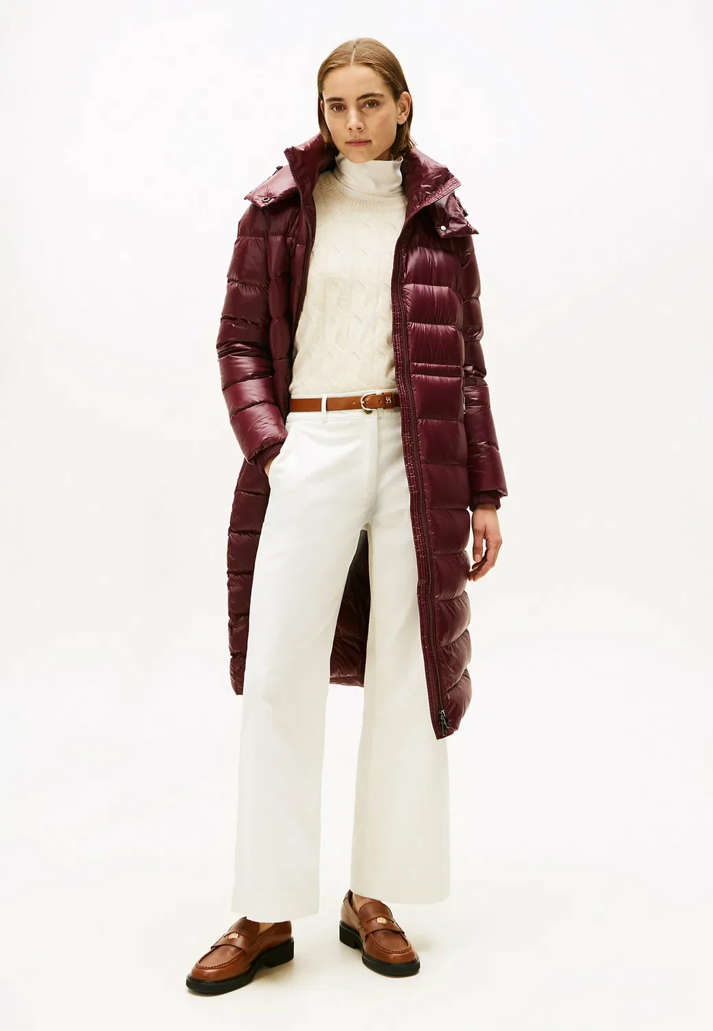 Глянцевая короткая зимняя куртка с высокой талией Tommy Hilfiger, Deep Burgundy