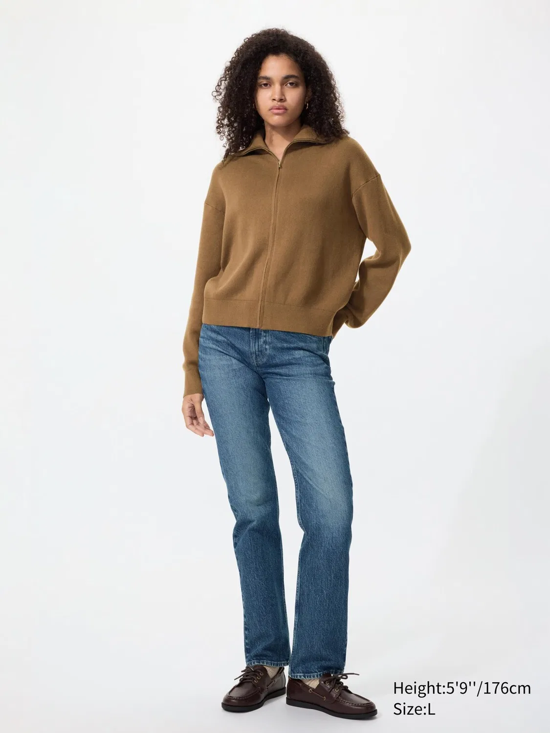 Кардиган Uniqlo, хлопковый, на молнии, коричневый — фото 2
