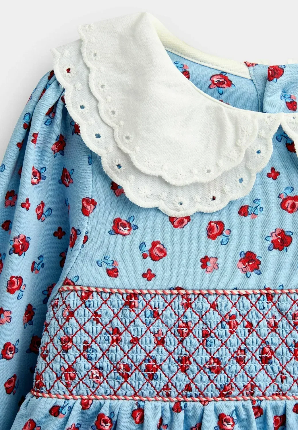 Платье с принтом и сборками - трикотажное платье Jojo Maman Bébé, Light Blue Roses — фото 3