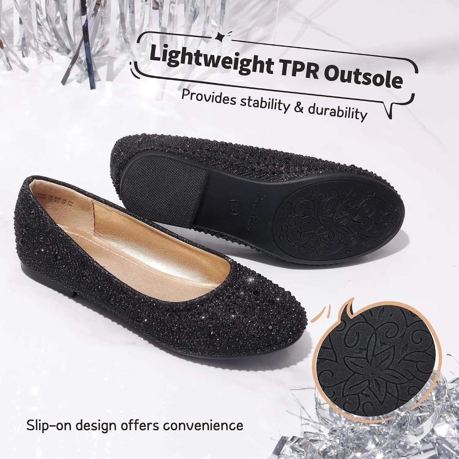 Детские балетки для девочек DREAM PAIRS, Black/Glitter — фото 4