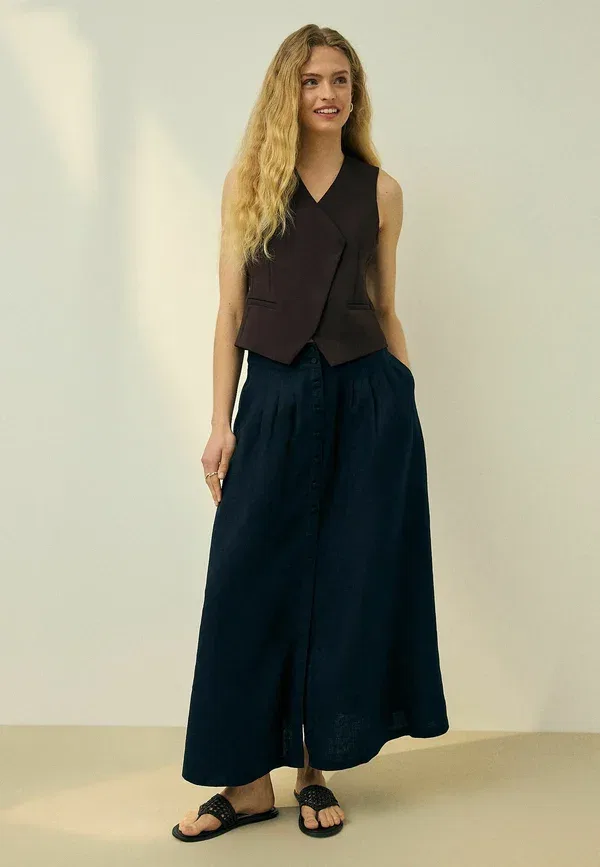 Юбка длинная из льна Maxi skirt Next, Navy Blue, темно-синий