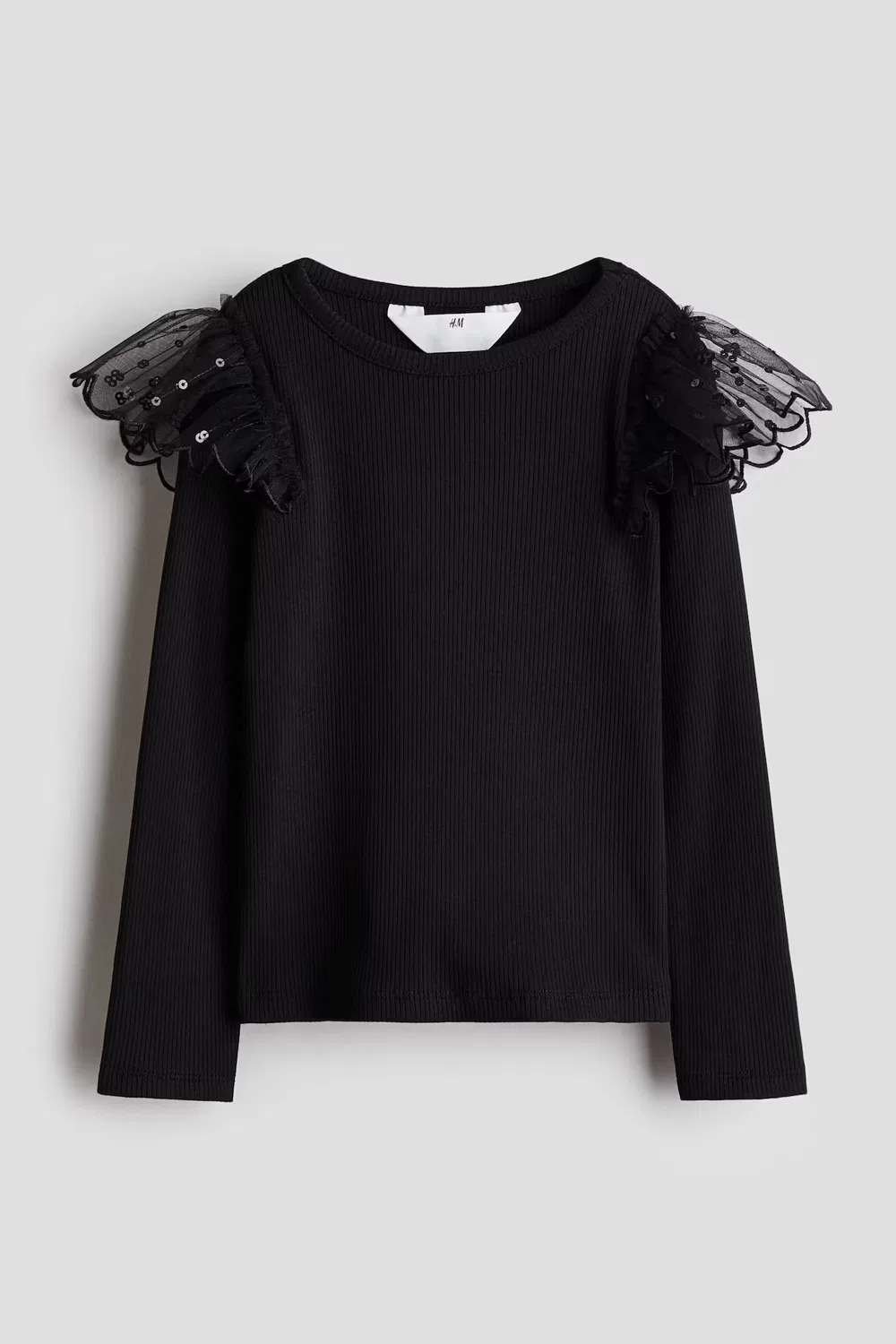 Хлопковая рубашка с деталями из тюля H&M, Schwarz