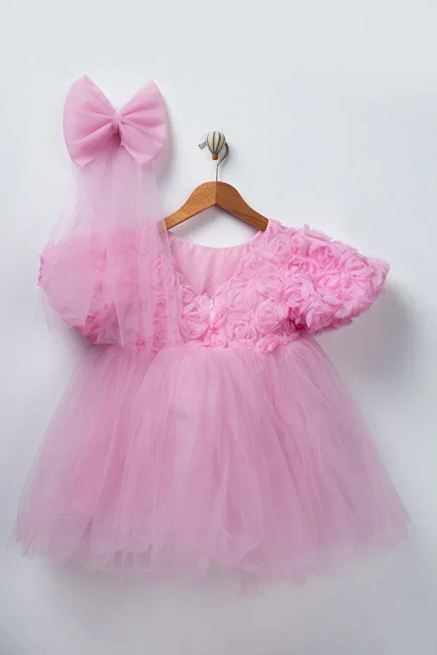 Детское платье для девочек с принтом Girls Floral Tulle Princess Dress Furyatex, Pink — фото 3