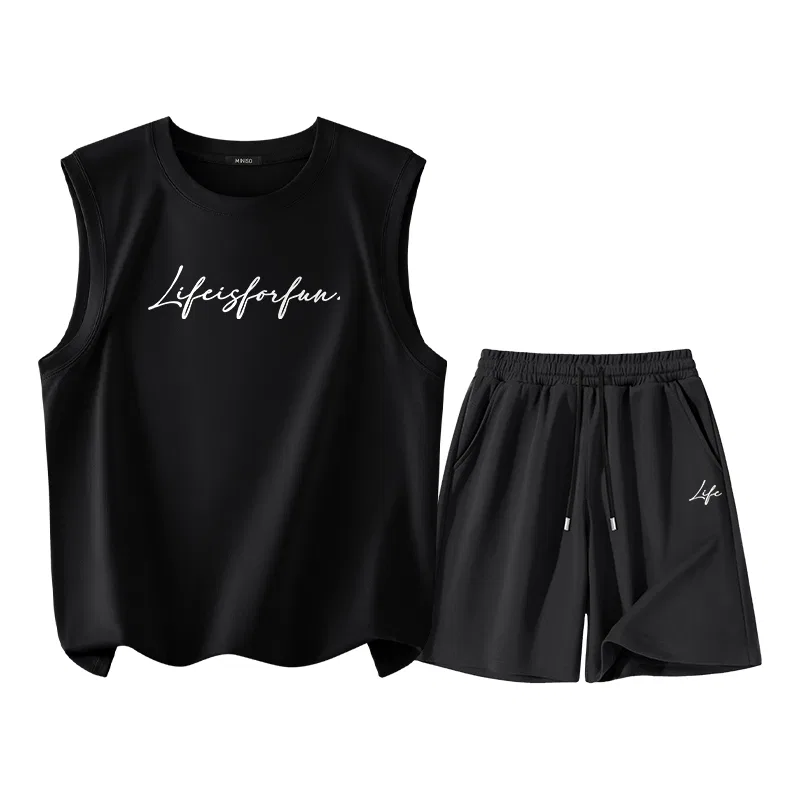 Детский комплект спортивной одежды 2 предмета MINISO, Black Handwritten Life + Black Handwritten Life Pants Logo