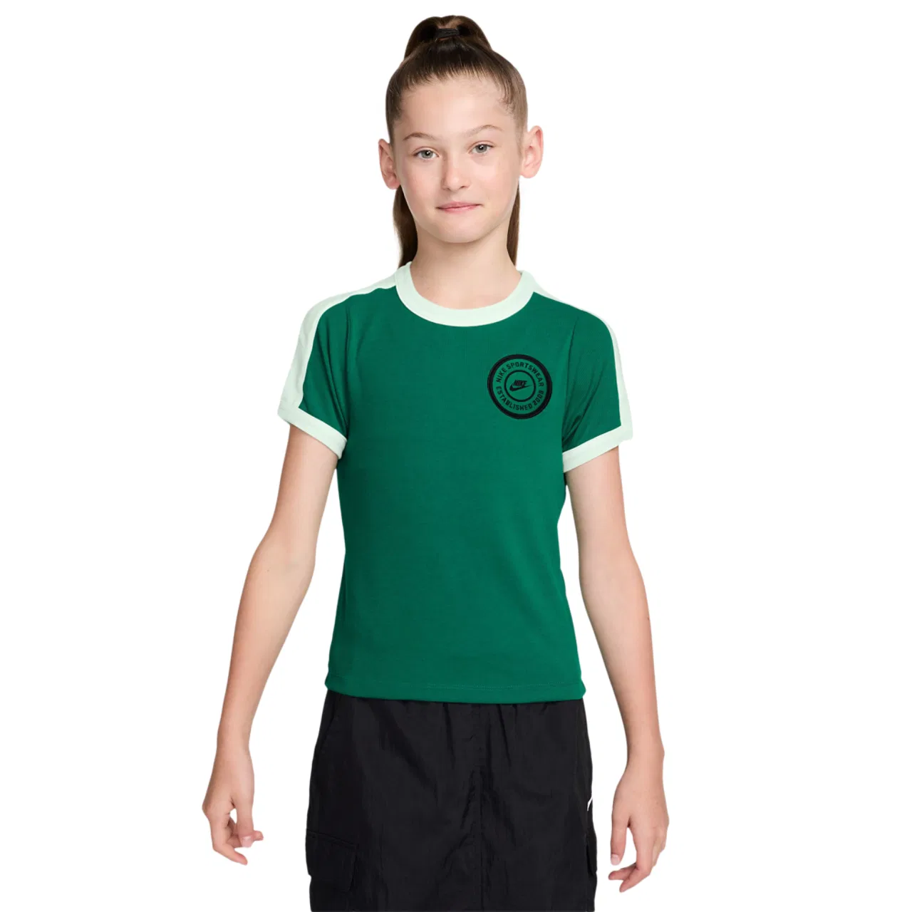 Футболка для девочек NSW Short Sleeve Rip Top Nike, зеленый