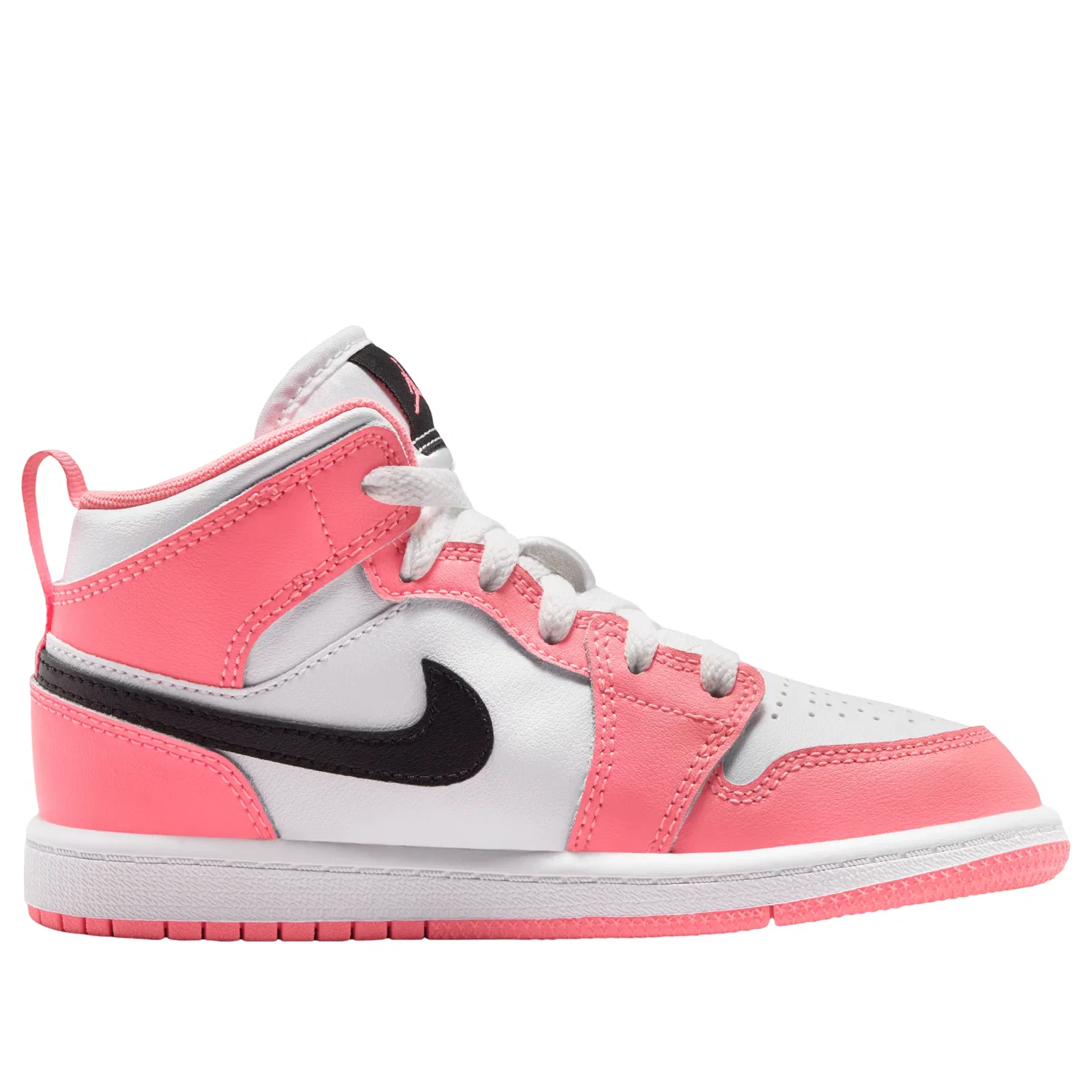 Детские кроссовки с кожаным верхом Air Jordan 1 Mid Pink Gaze White, розовый — фото 2