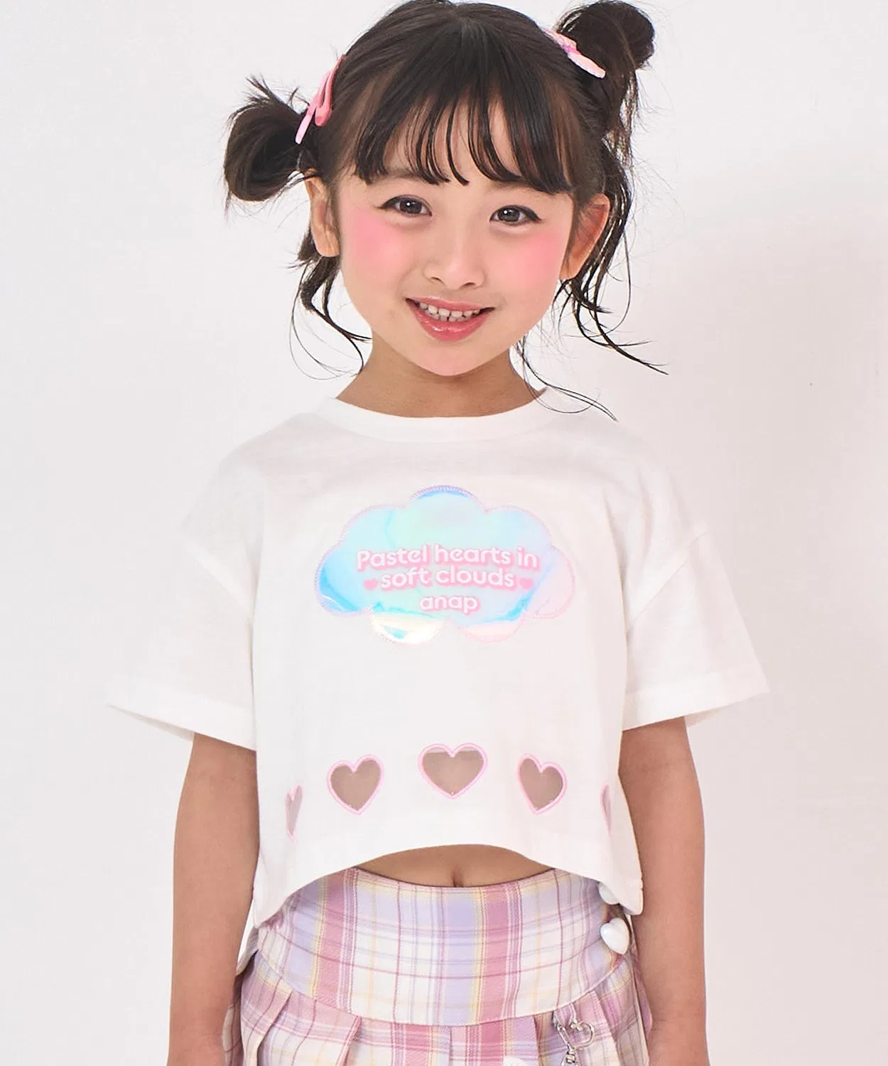 Детская футболка с принтом Heart Aki Hologram Patch Cropped ANAP kids, Lavender — фото 3