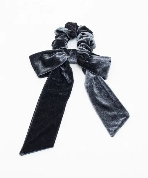 Велюровый длинный бант-резинка для волос KirakiraShop, серый
