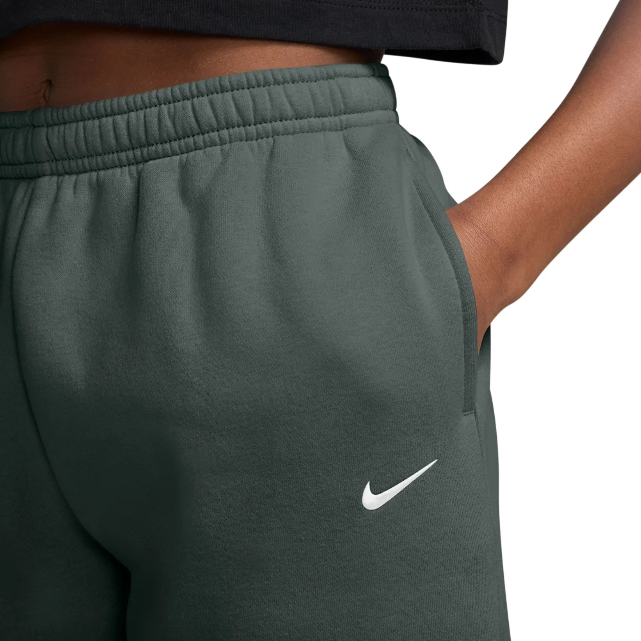 Детские штаны для девочек из флиса свободного кроя Studio Fleece Loose Nike, белый/зеленый — фото 3