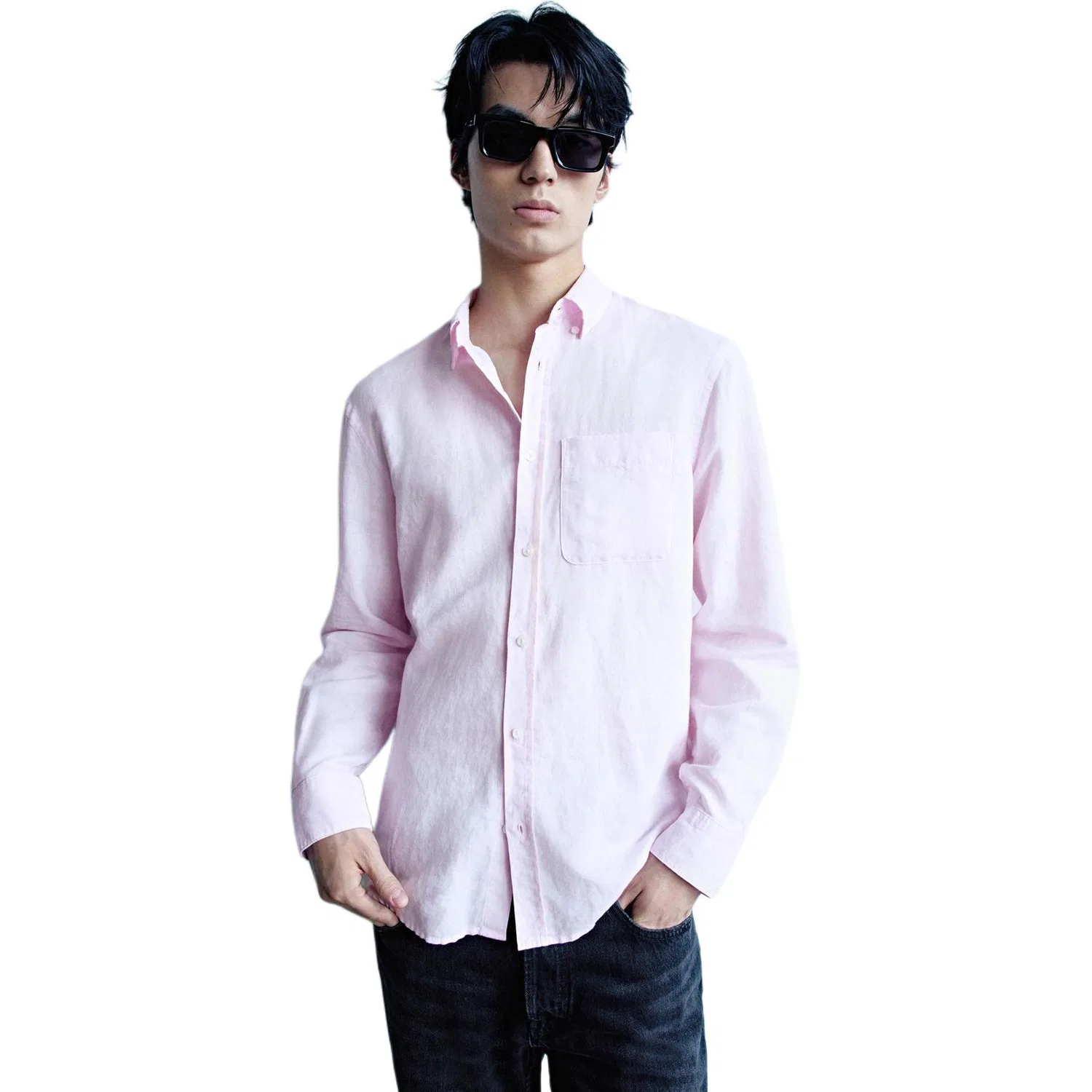 Мужская рубашка с отложным воротником прямого кроя Pink ZARA — фото 3