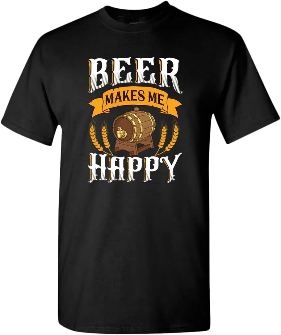 Мужская футболка с принтом Beer Makes me Happy, Black