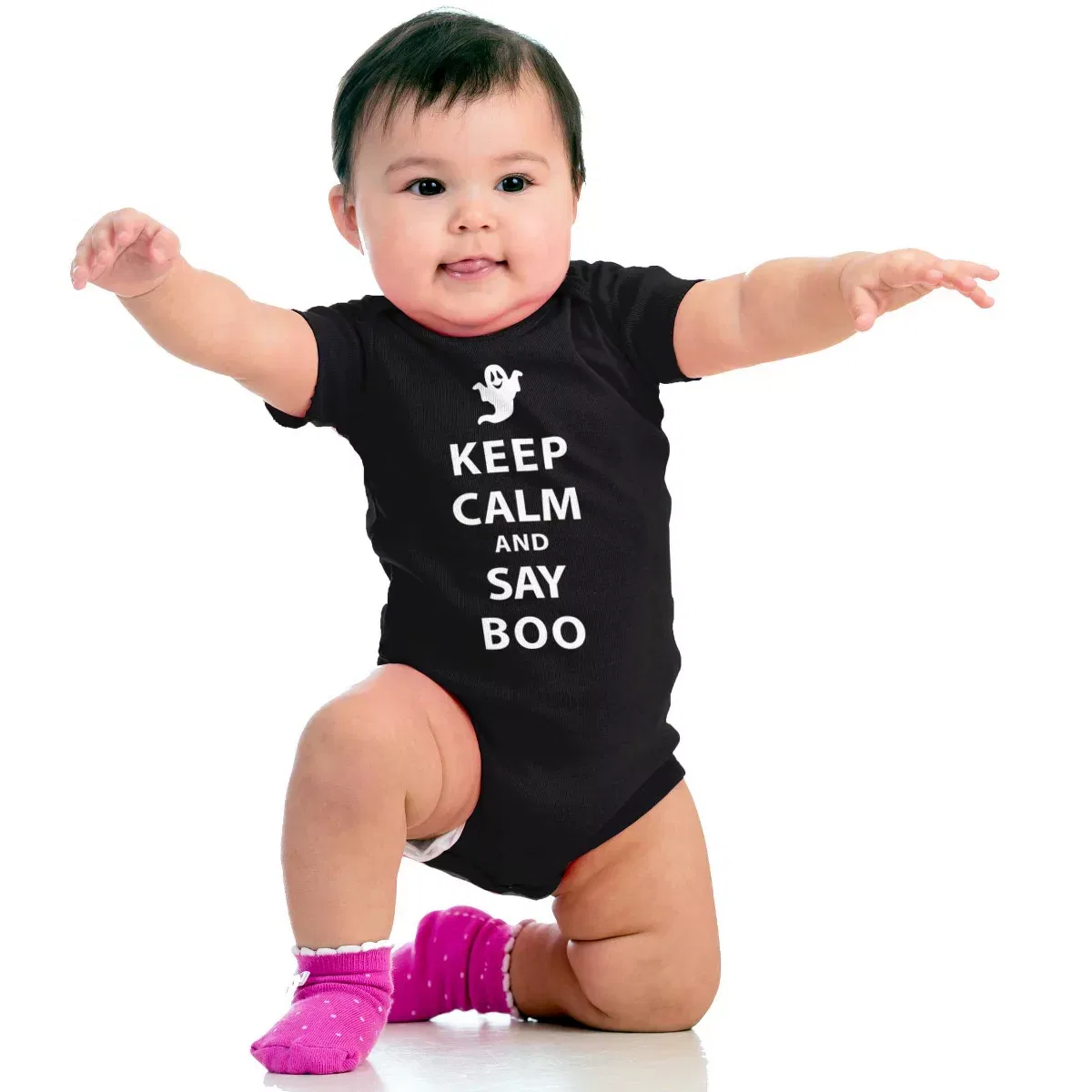 Детское боди-комбинезон с коротким рукавом Keep Calm and Say Boo Halloween Brisco Brands, Black — фото 4