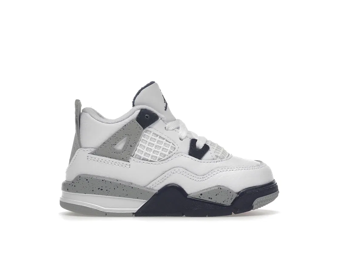 Детские кроссовки с кожаным верхом Jordan 4 Retro, White/Midnight Navy/Light Smoke Grey/Fire Red