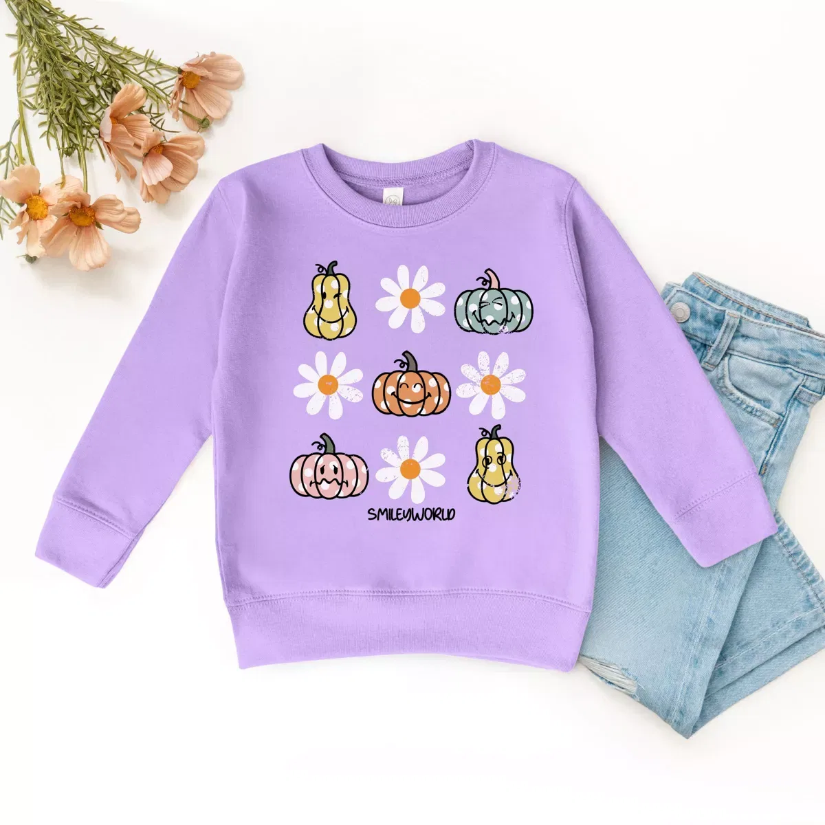 Детский свитшот с принтом Pumpkin Daisies Chart The Juniper Shop, Lavender — фото 2
