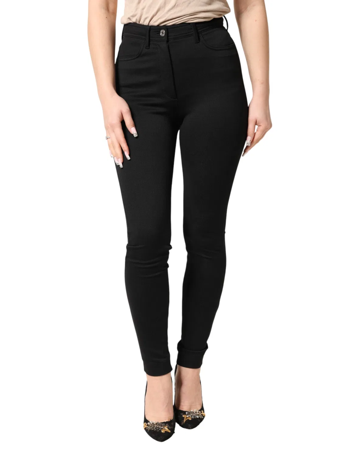 Женские брюки-скинни с высокой посадкой на молнии Skinny pants Dolce & Gabbana, черный