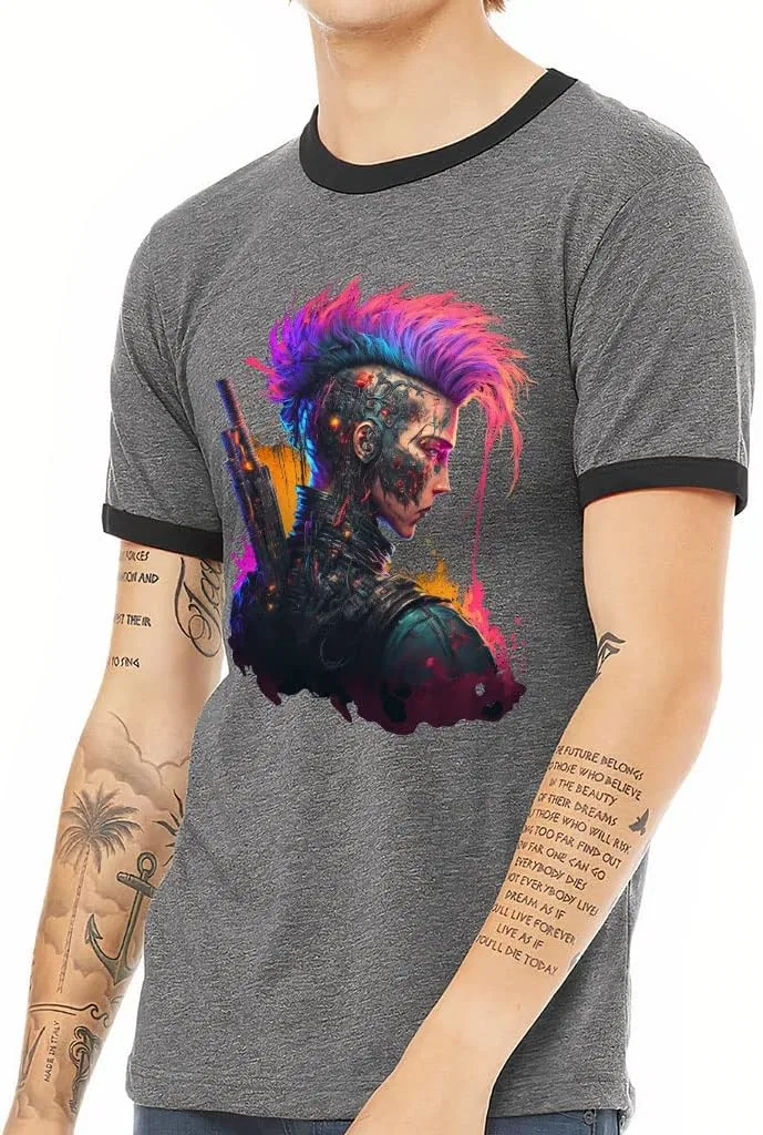 Мужская футболка с принтом Warrior Design Ringer T-Shirt, Deep Heather Black — фото 2
