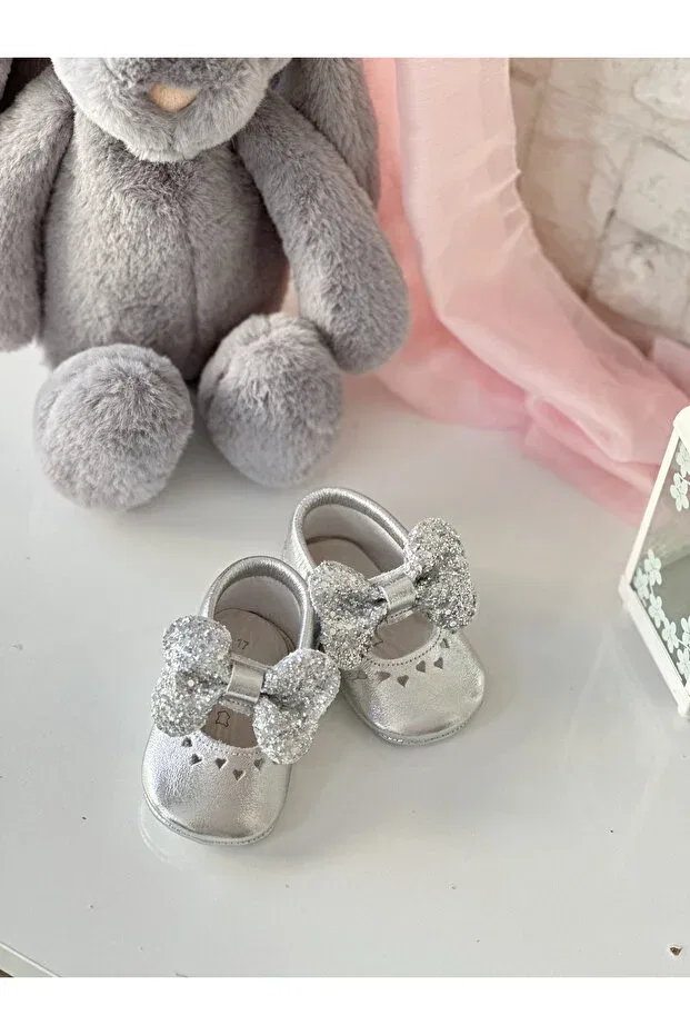 Детские мокасины для девочек из натуральной кожи Silver shine genuine leather baby moccasin Li Puna, Silver — фото 3