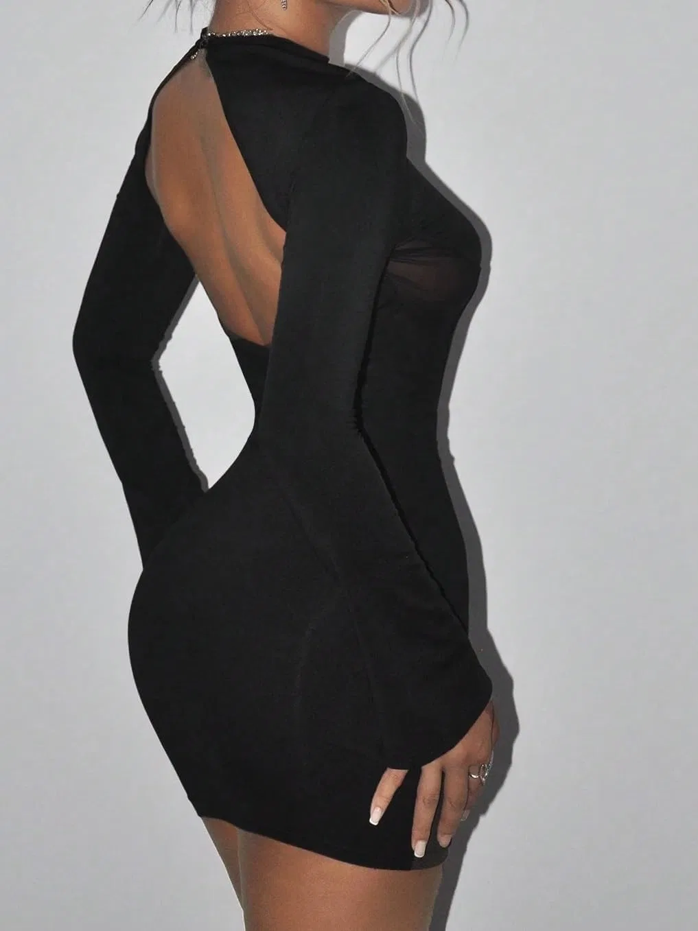 Женское платье-футляр с воротником-стойкой Slimming Fit, Black — фото 4