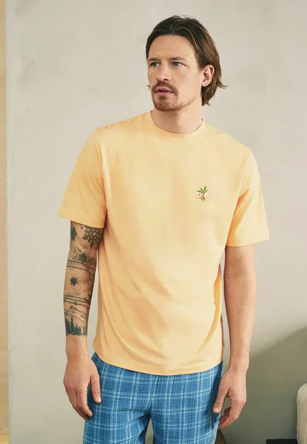 Пижамный комплект хлопковый Regular fit - check short sleeve set Next Orange, синий/оранжевый — фото 4