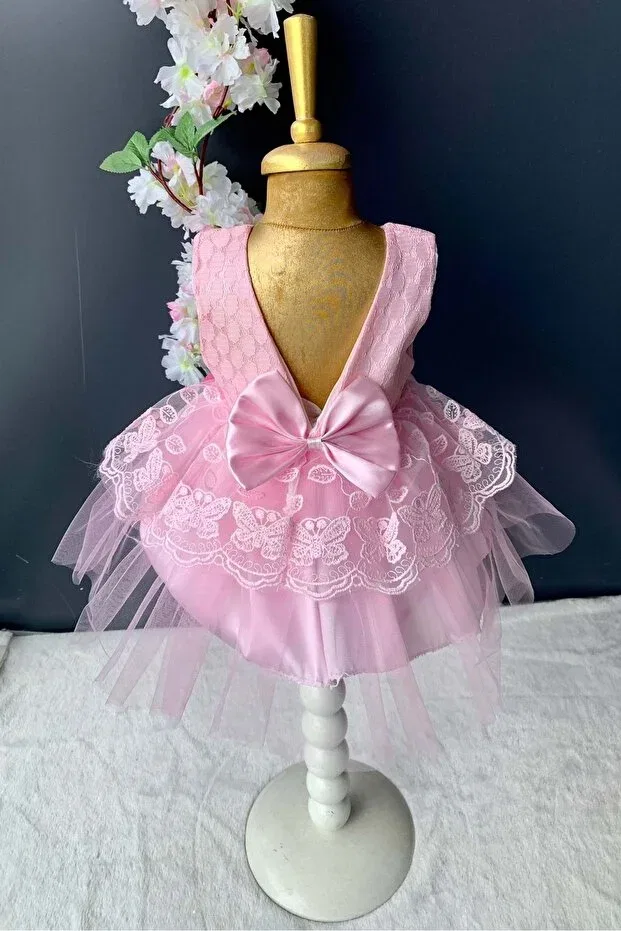 Детское платье для девочек кружевное Kat lace rose motif Mnk Baby&Kids, Pink — фото 2
