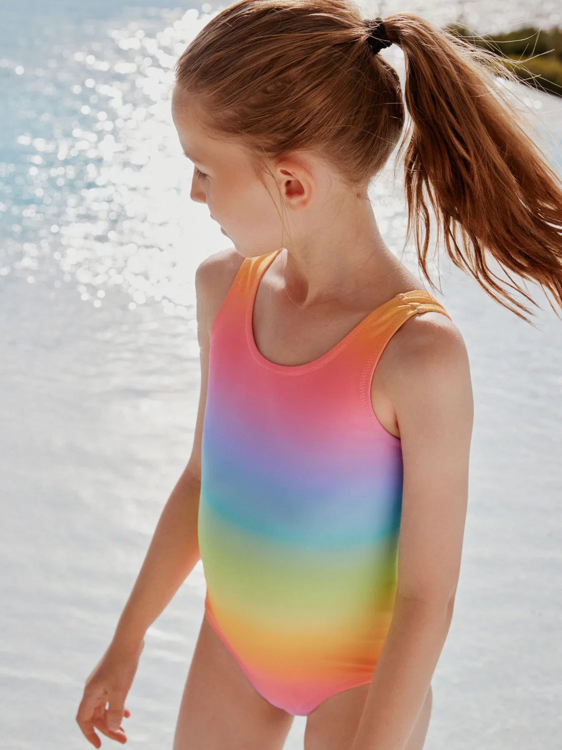 Купальник с вырезом лодочкой Rainbow Ombre Next, радужный омбре