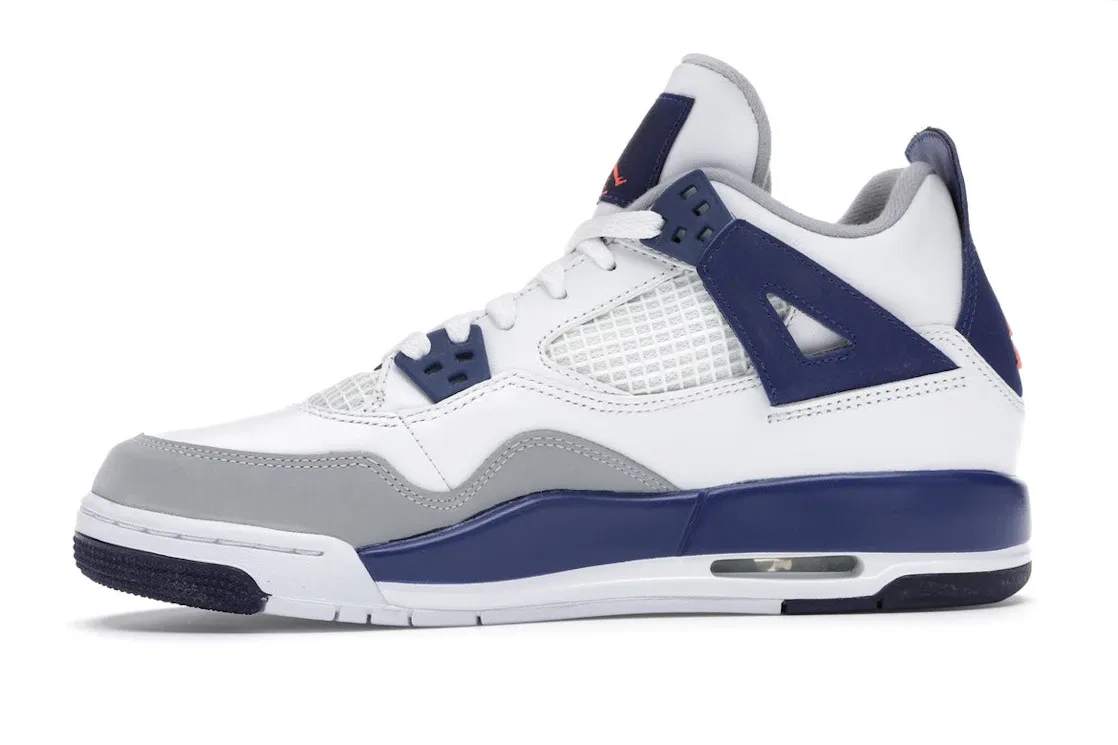 Детские кроссовки с принтом Jordan 4 Retro Jordan, White/Deep Royal Blue-Wolf Grey-Hyper Orange — фото 3