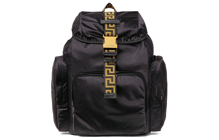 

VERSACE Чёрный мужской рюкзак из коровьей кожи с аппликацией и полиамидом