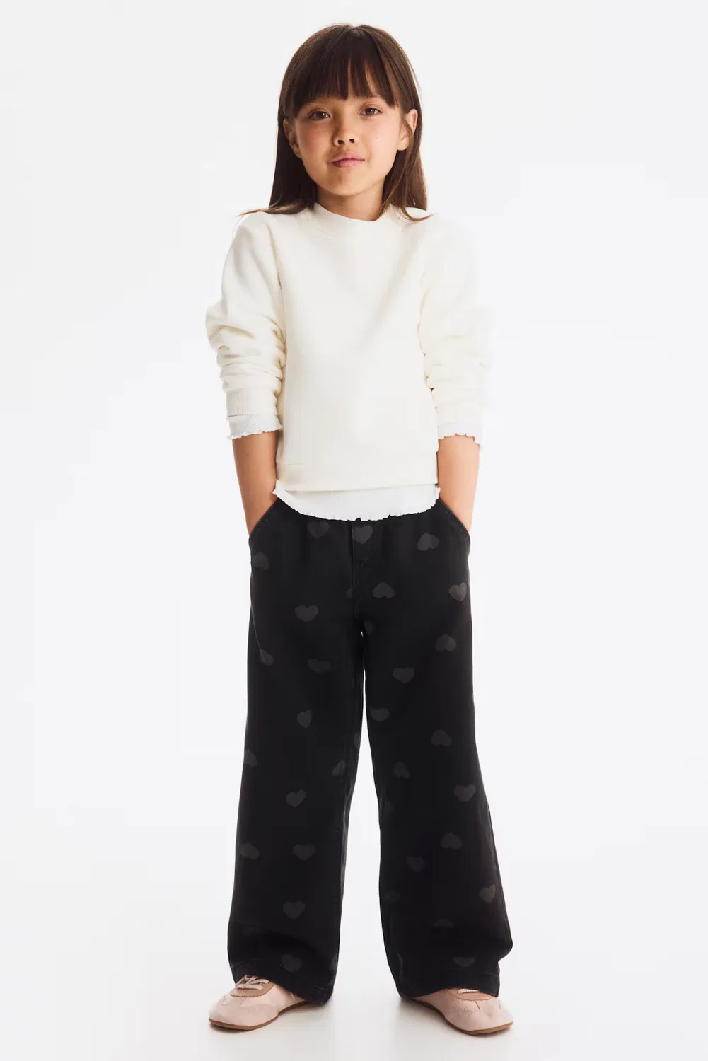 Свободные джинсы с широкими штанинами H&M, Denimschwarz/Herzen