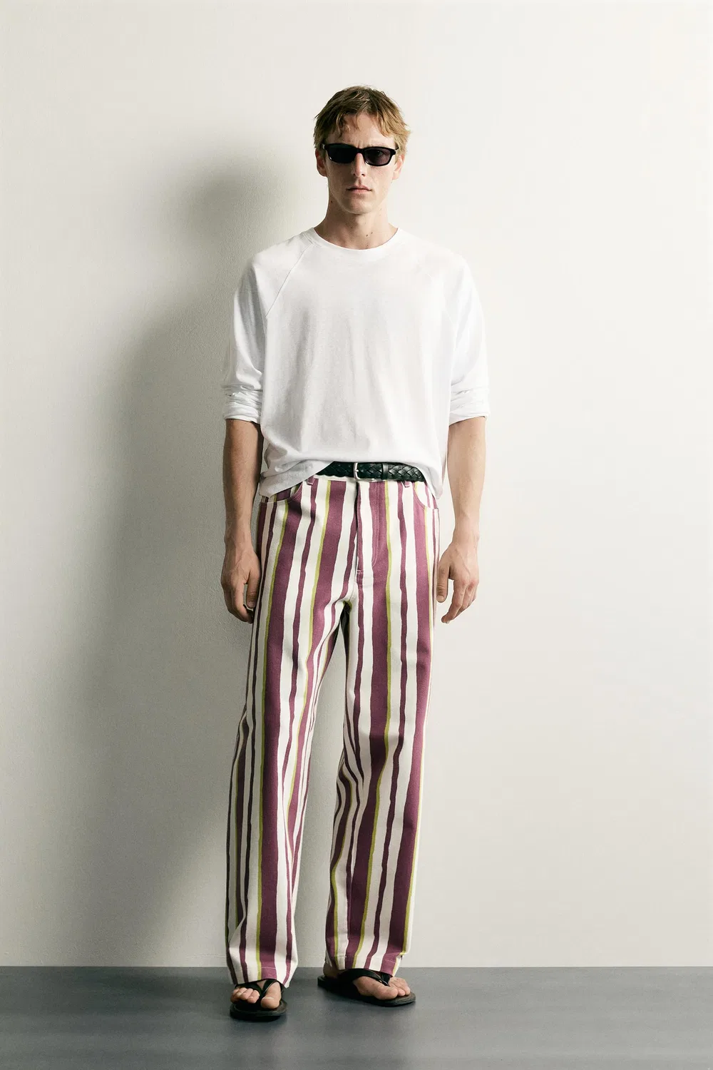 Полосатые прямые брюки ZARA, Purple