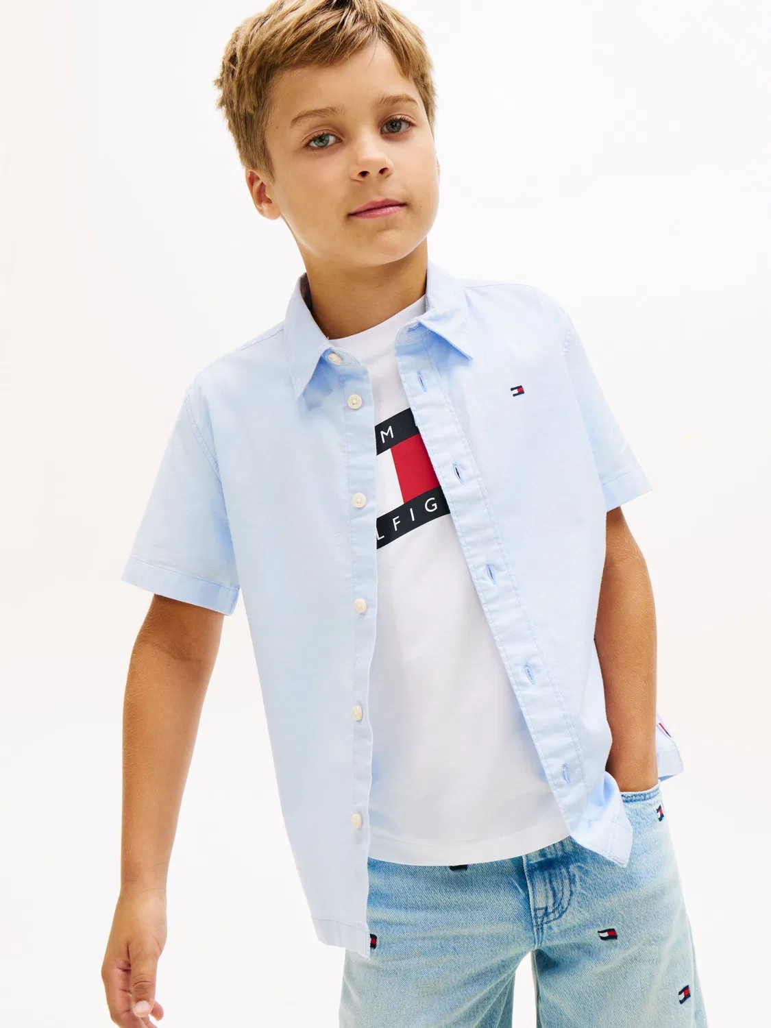 Рубашка Oxford с вышивкой флага Tommy Hilfiger, синяя