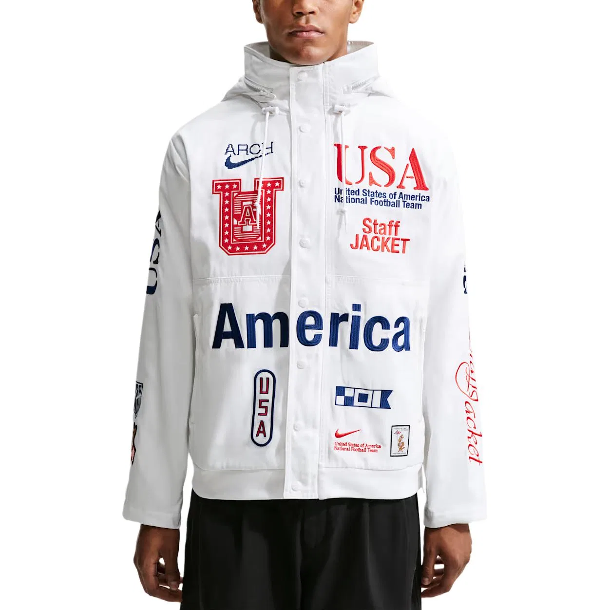 Куртка мужская капюшон Nike, White/Dark Royal Blue