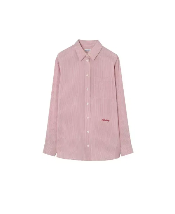 Женская рубашка из шелка свободного кроя Relaxed Fit Striped Silk Shirt Burberry, Chalk White/Rhubarb Pink — фото 3