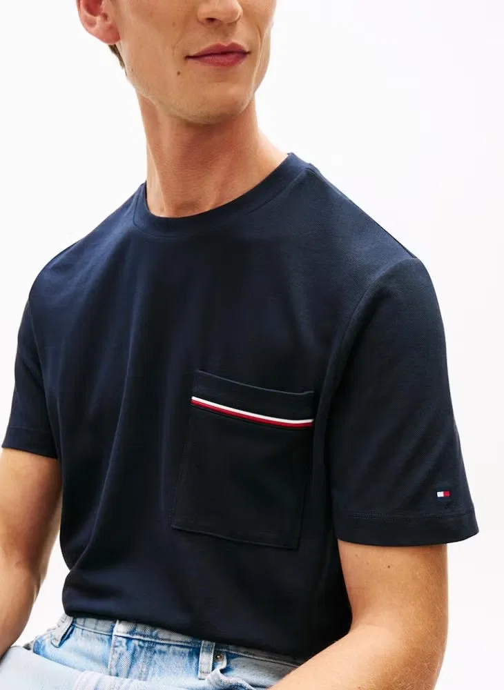 Футболка с накладным карманом Global Stripe Tommy Hilfiger, голубой — фото 3