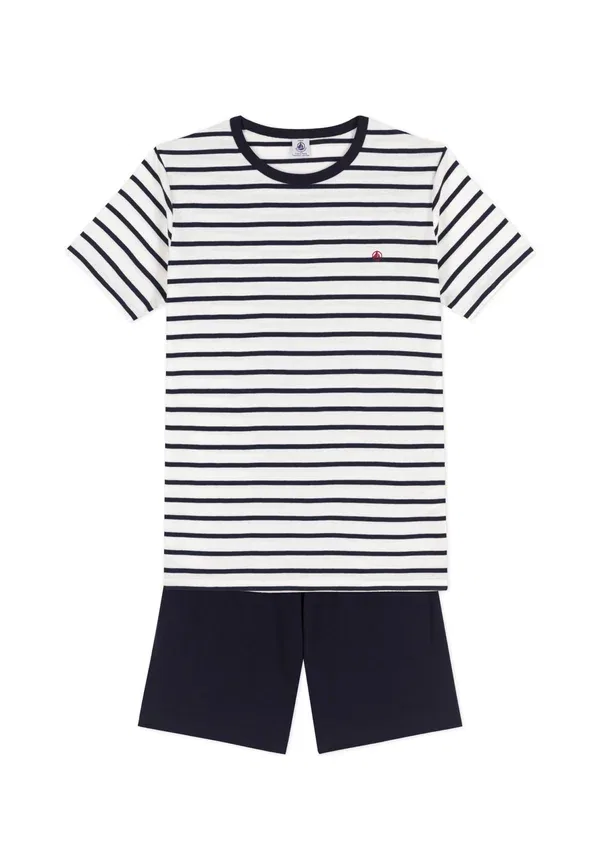 Пижама комплект из футболки и шорт в полоску, 100% хлопок, Petit Bateau, темно-синий — фото 3