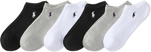 POLO RALPH LAUREN Мужские спортивные низкие хлопковые носки (6 пар), Solid Bright