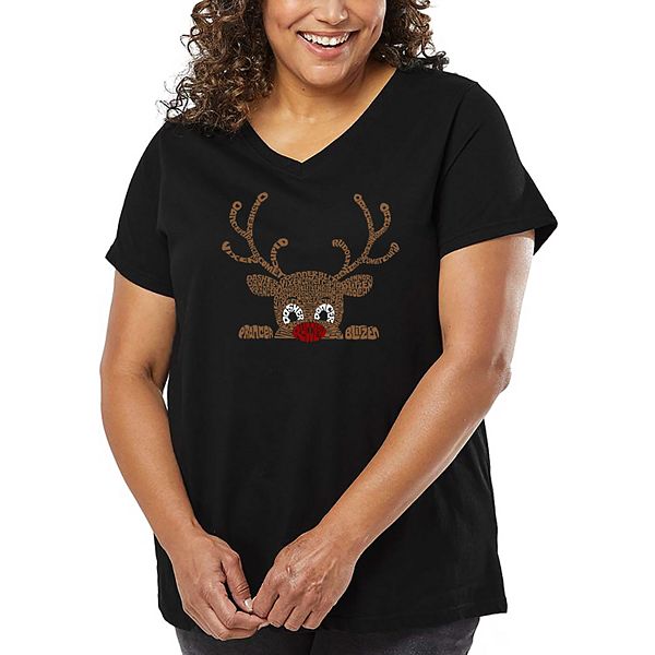

Футболка V-neck с принтом Peeking reindeer для женщин plus size La Pop Art, Black